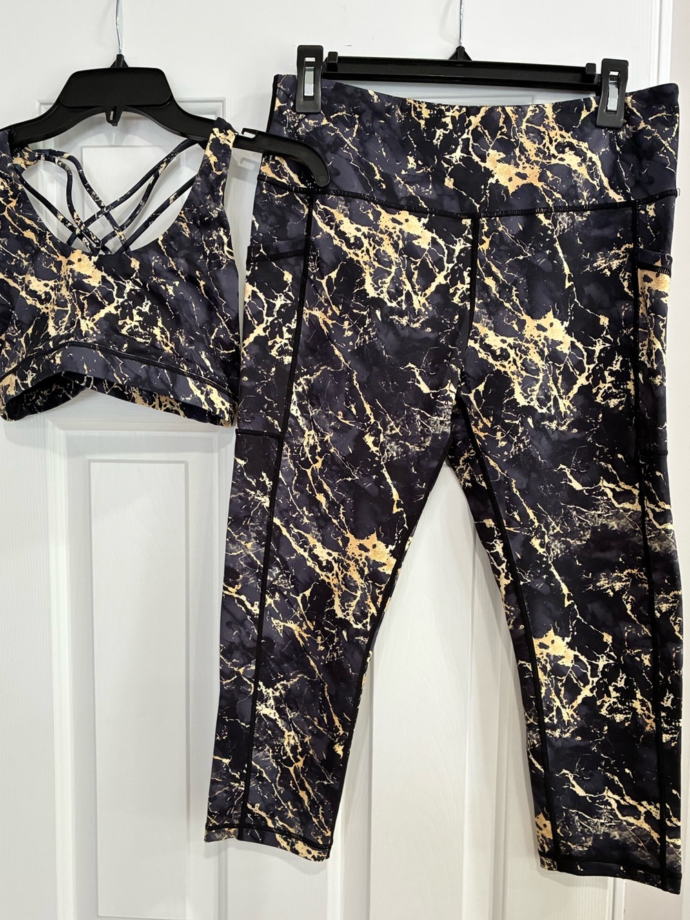 CVG Black Gold Marble Squat Proof Capris and Bra
